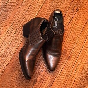 Fly London Pewter, Leather, Slip on Booties.